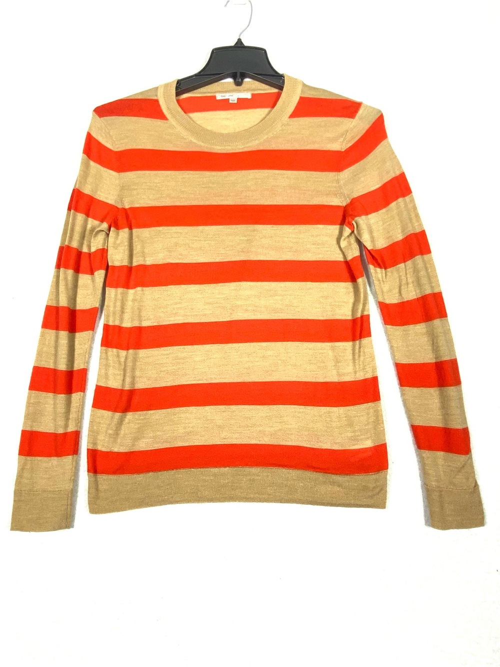 GAP Wool Blend Striped Sweater Women's L Red Beige Long Sleeve Crewneck Pullover